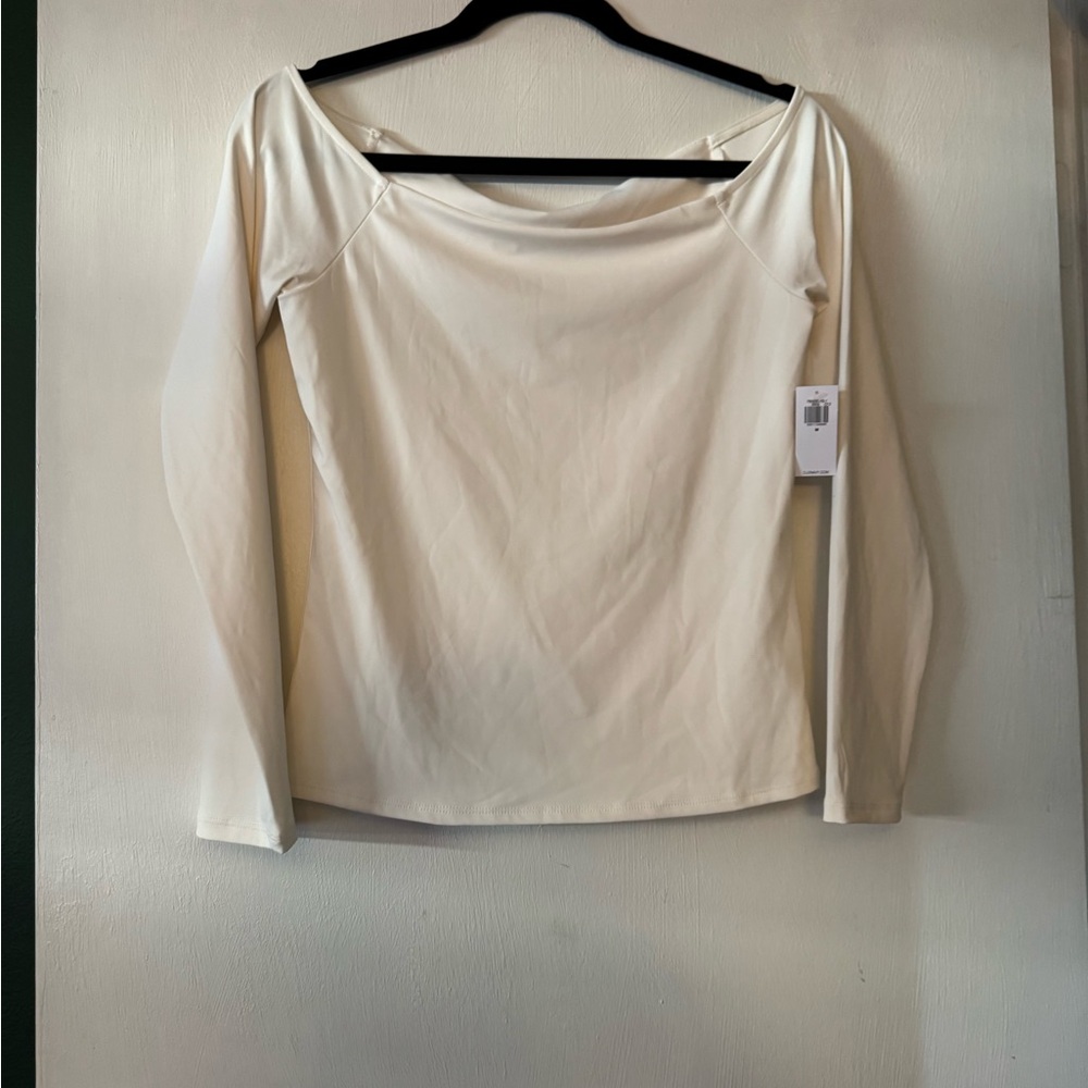 Elegant Cream Off Shoulder Long Sleeve Top